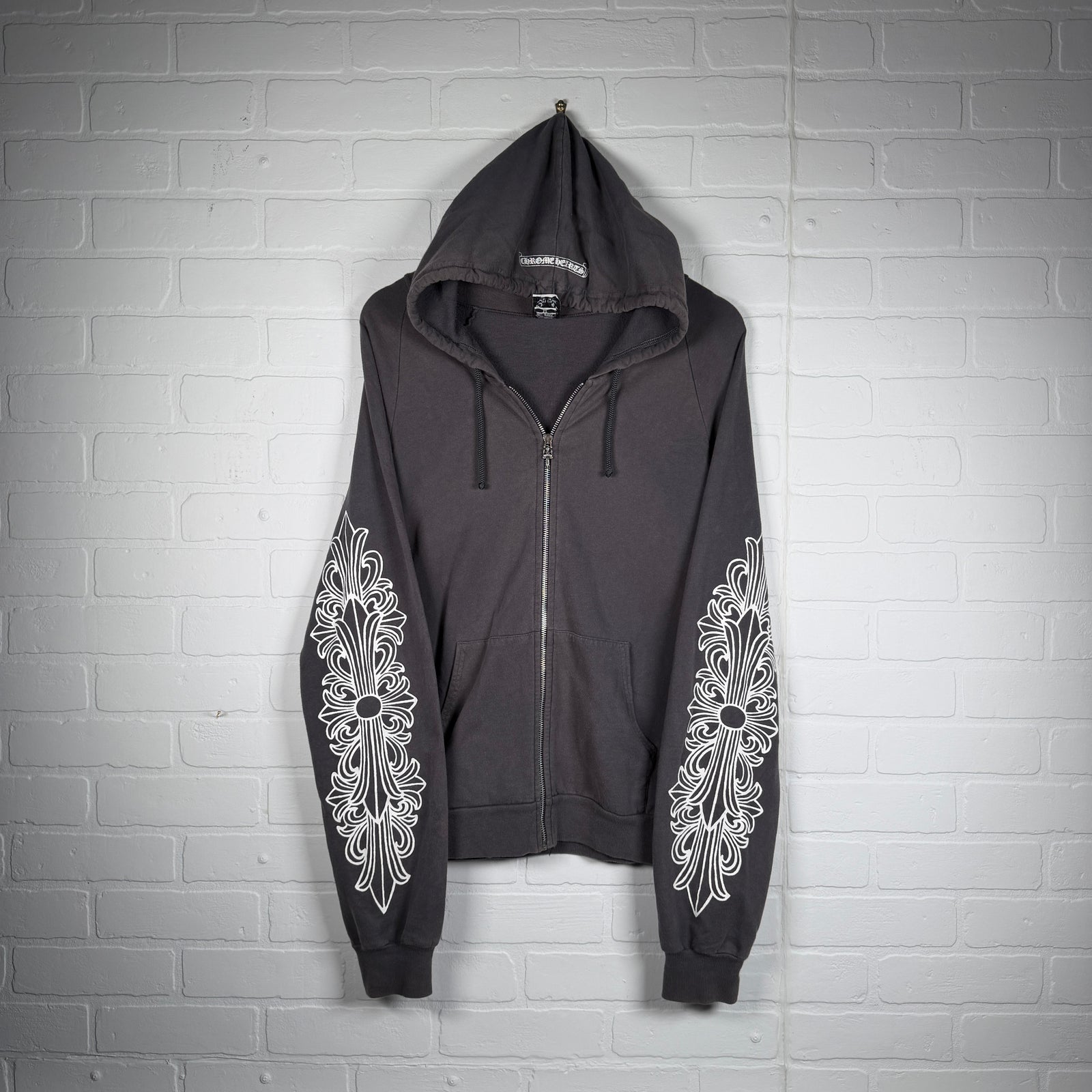 Chrome Hearts Vintage Floral Scroll Logo Zip Up Hoodie