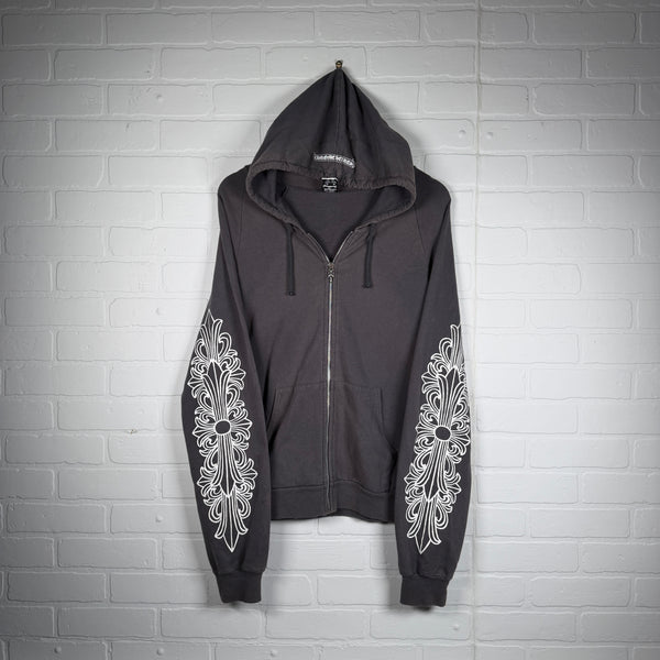 Chrome Hearts Vintage Floral Scroll Logo Zip Up Hoodie