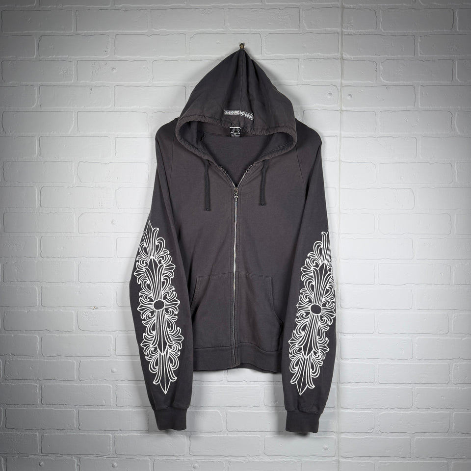 Chrome Hearts Vintage Floral Scroll Logo Zip Up Hoodie
