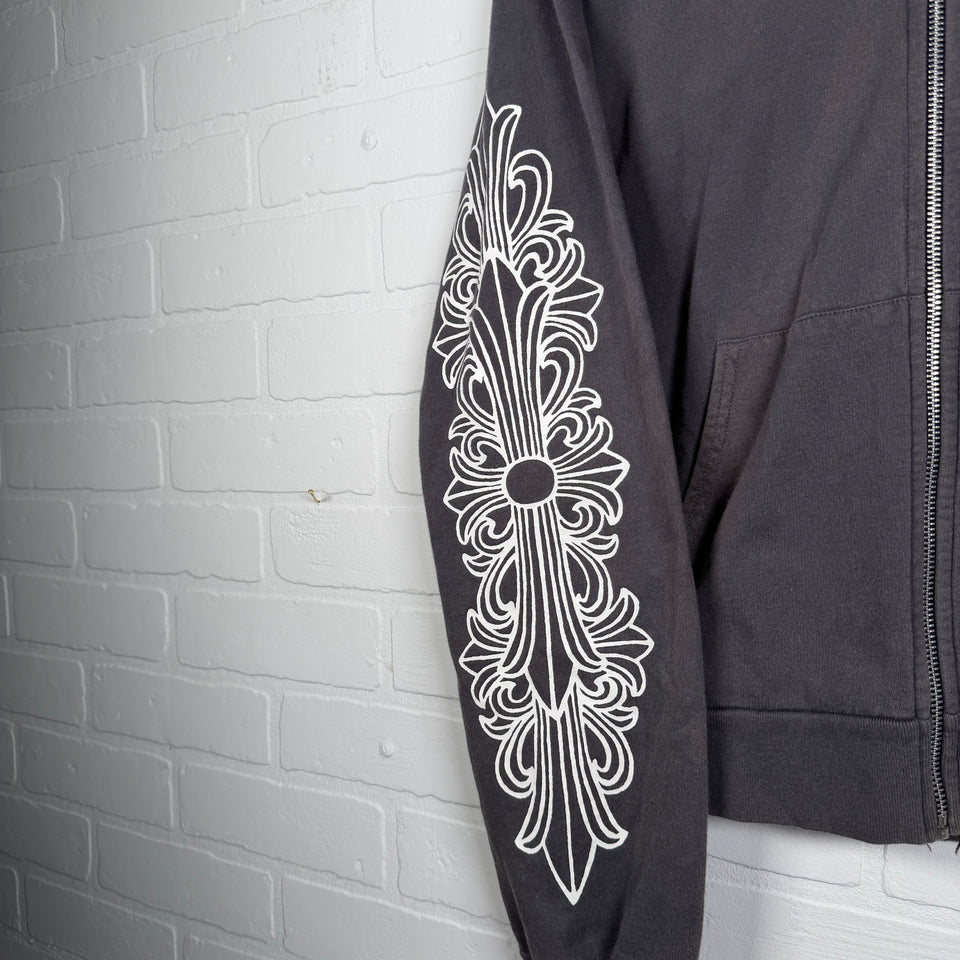 Chrome Hearts Vintage Floral Scroll Logo Zip Up Hoodie