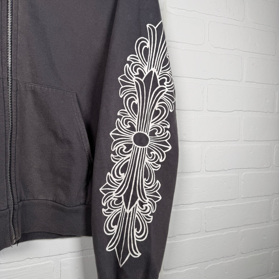 Chrome Hearts Vintage Floral Scroll Logo Zip Up Hoodie