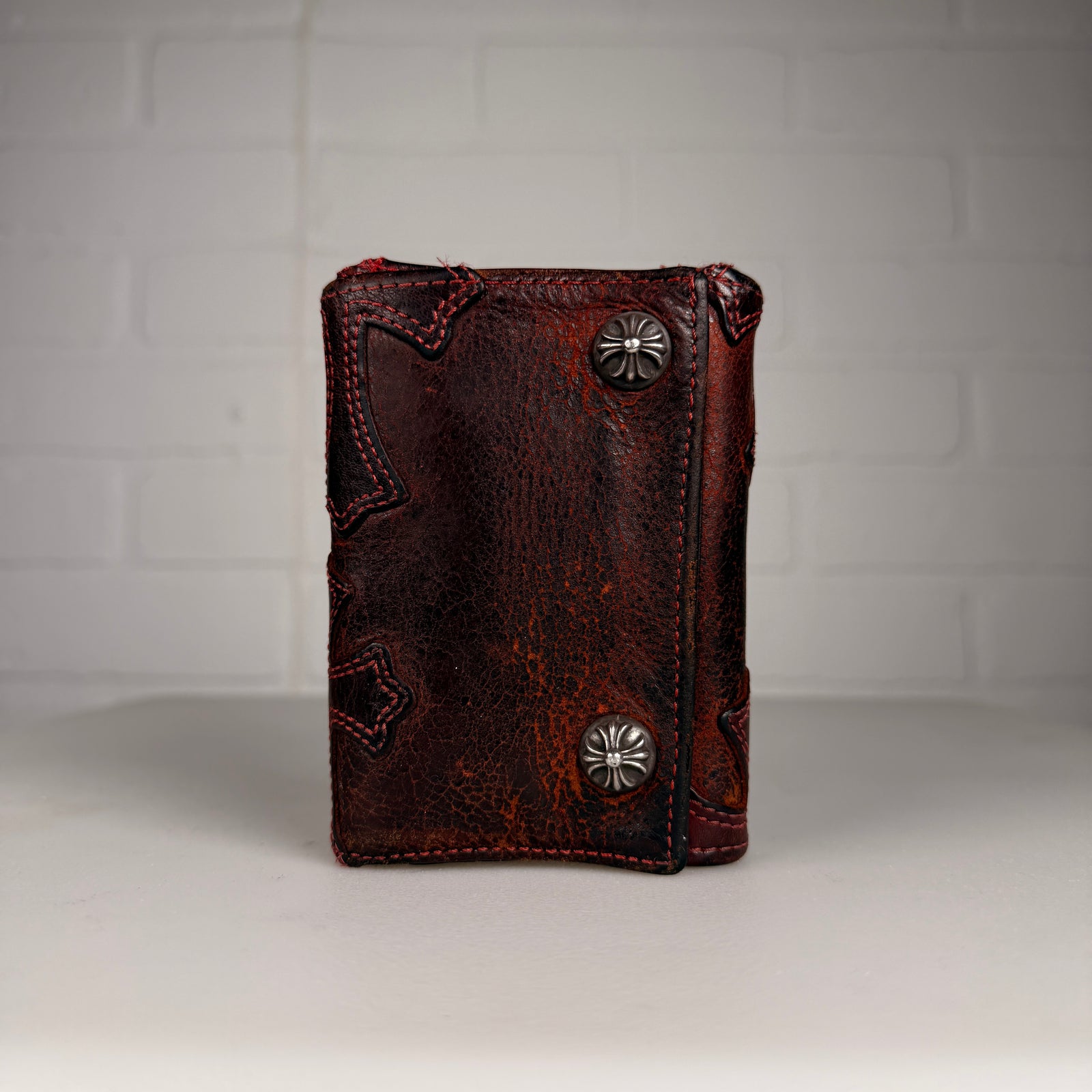 Chrome Hearts Red Cross Patch Cross Button Trifold Wallet