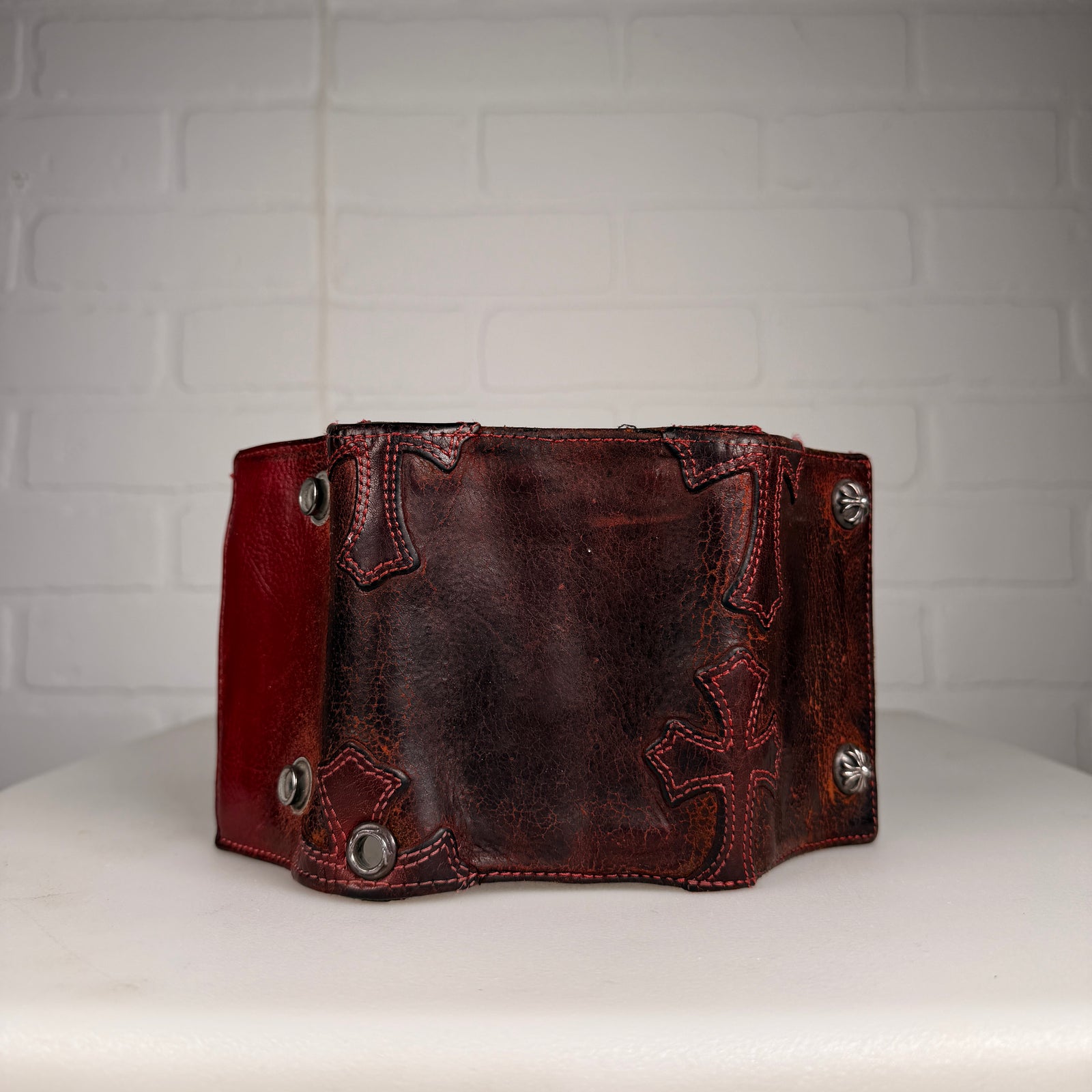 Chrome Hearts Red Cross Patch Cross Button Trifold Wallet