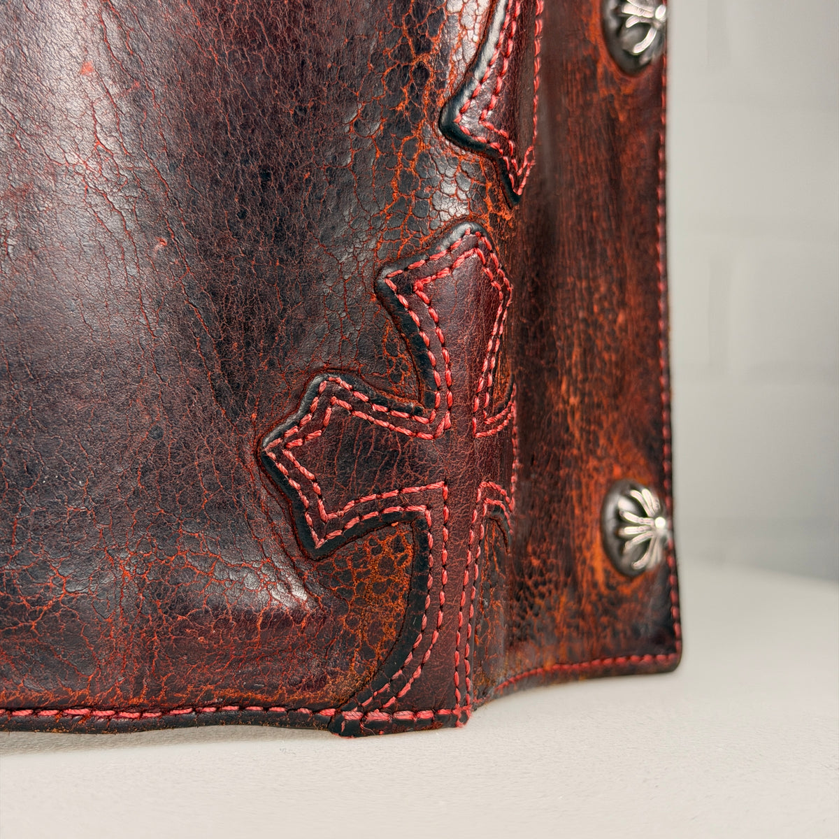 Chrome Hearts Red Cross Patch Cross Button Trifold Wallet
