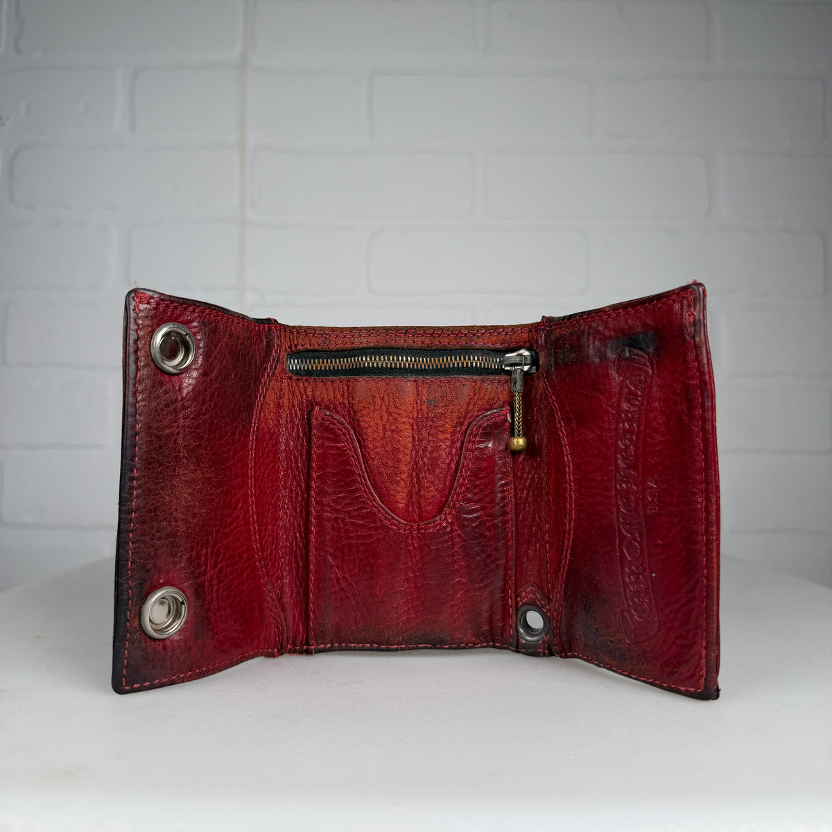 Chrome Hearts Red Cross Patch Cross Button Trifold Wallet