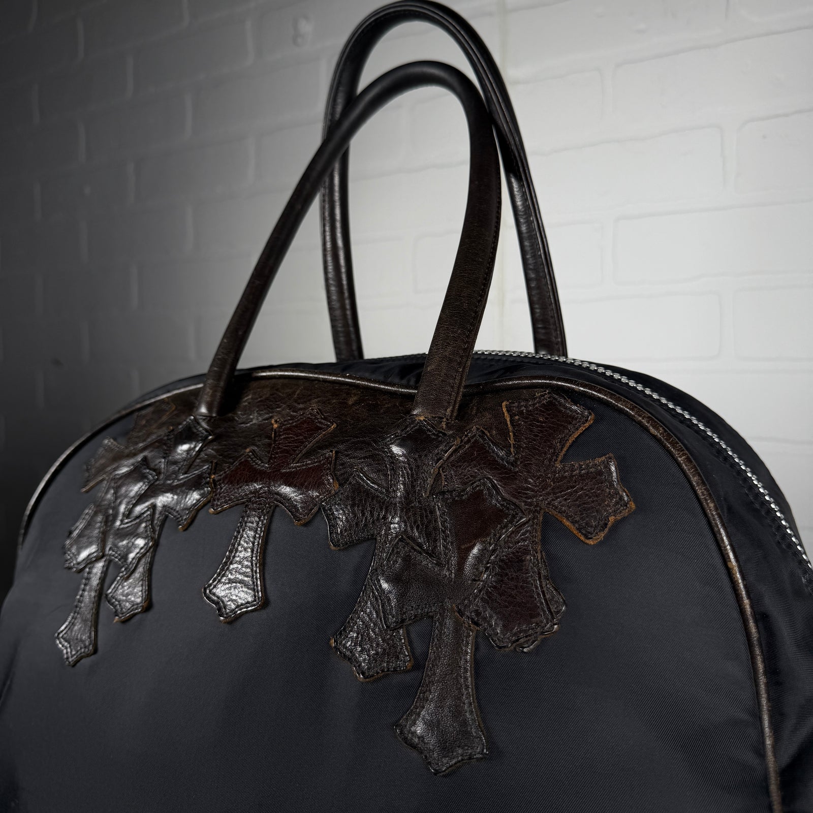 Chrome Hearts Brown Cross Patch Gym Bowling Bag