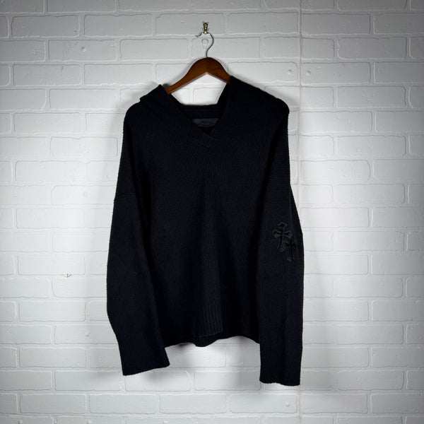 Chrome Hearts Pony Hair Cross Patch Knit Hoodie