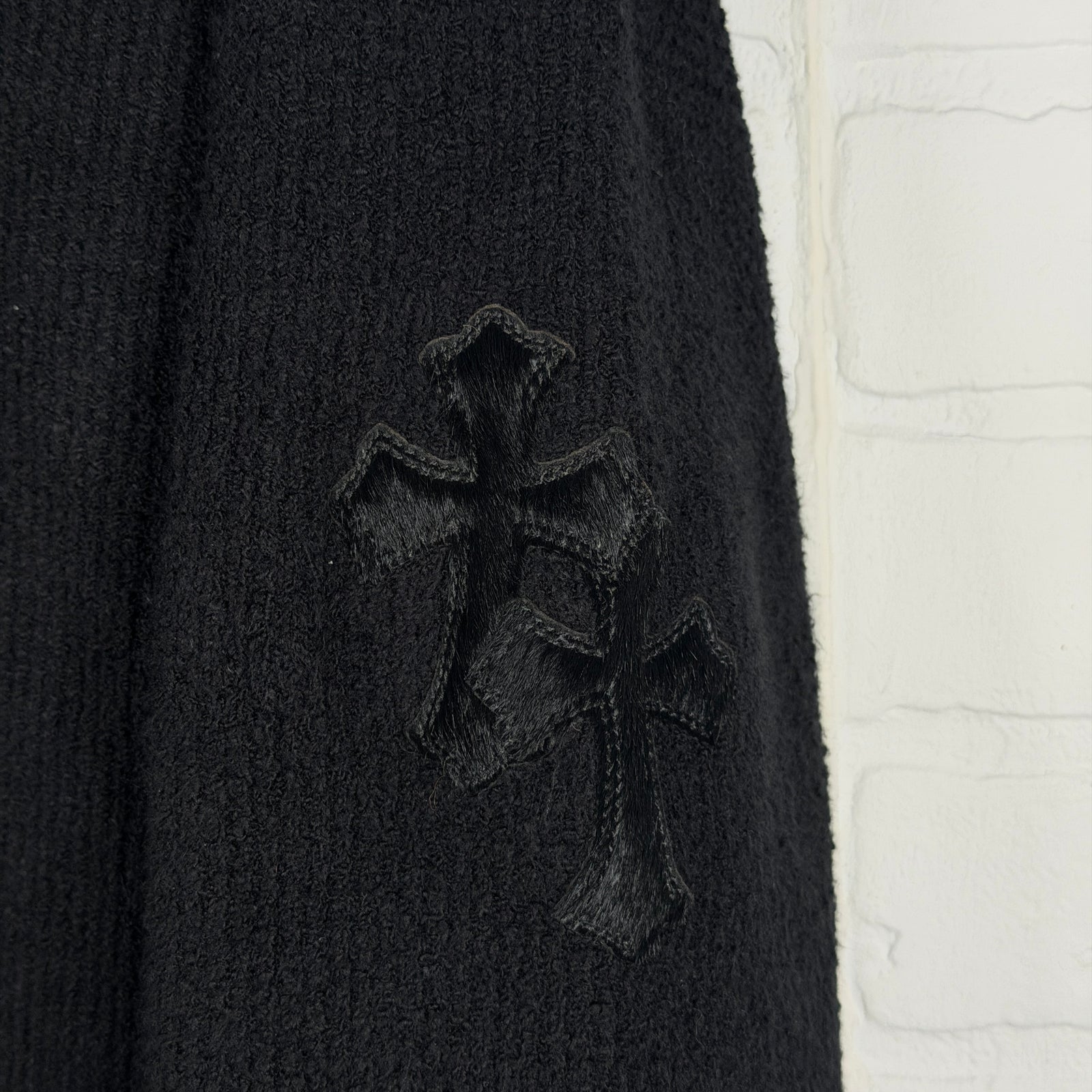 Chrome Hearts Pony Hair Cross Patch Knit Hoodie