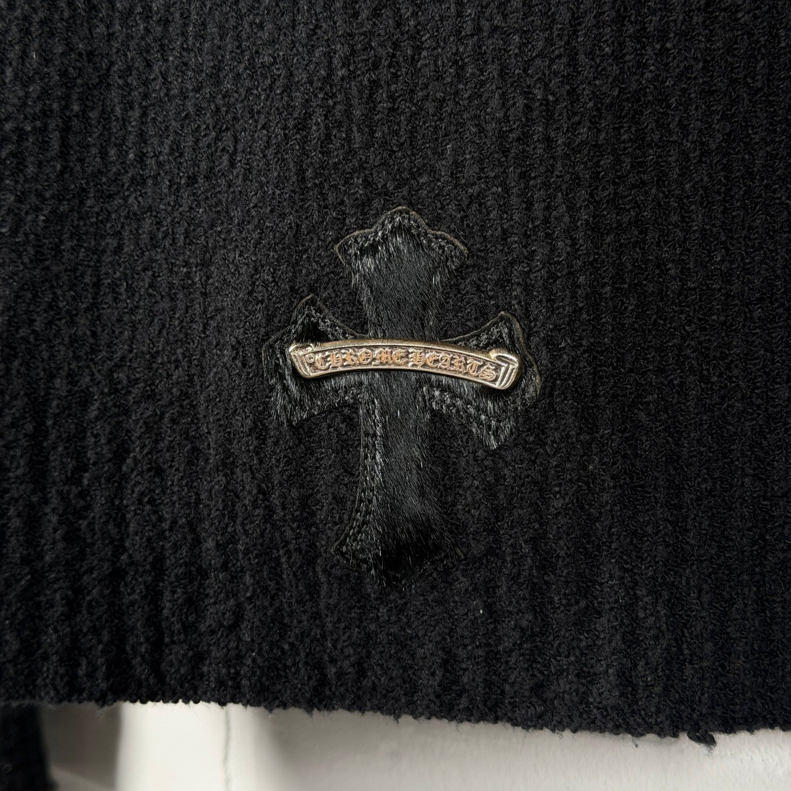Chrome Hearts Pony Hair Cross Patch Knit Hoodie
