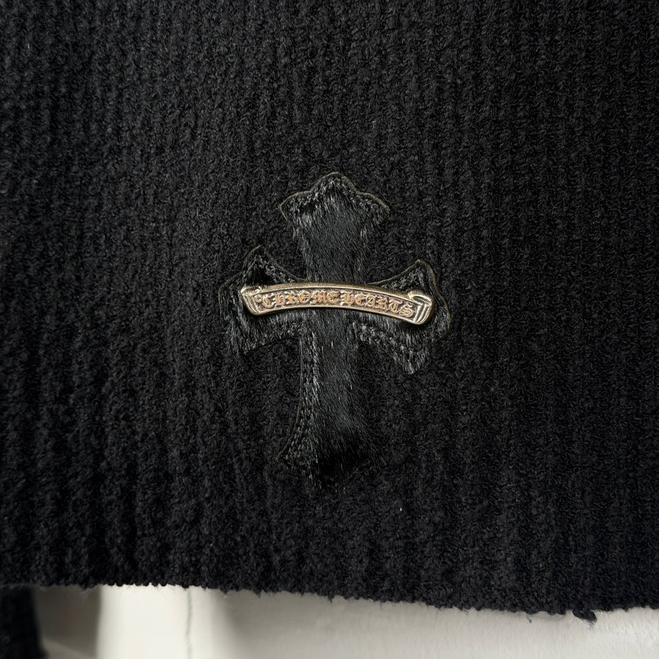 Chrome Hearts Pony Hair Cross Patch Knit Hoodie
