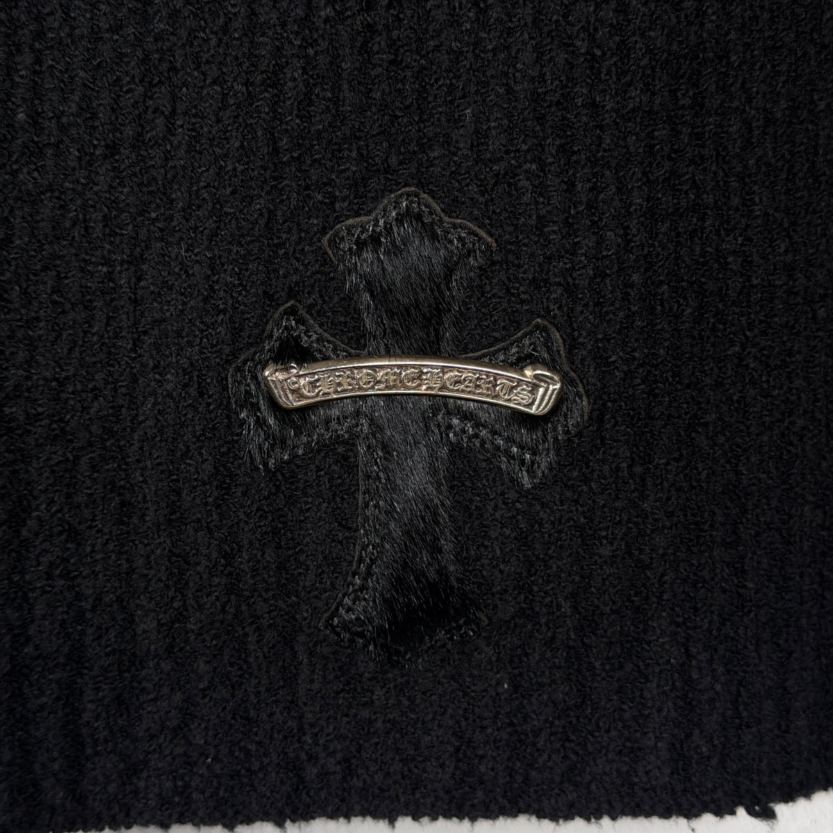 Chrome Hearts Pony Hair Cross Patch Knit Hoodie