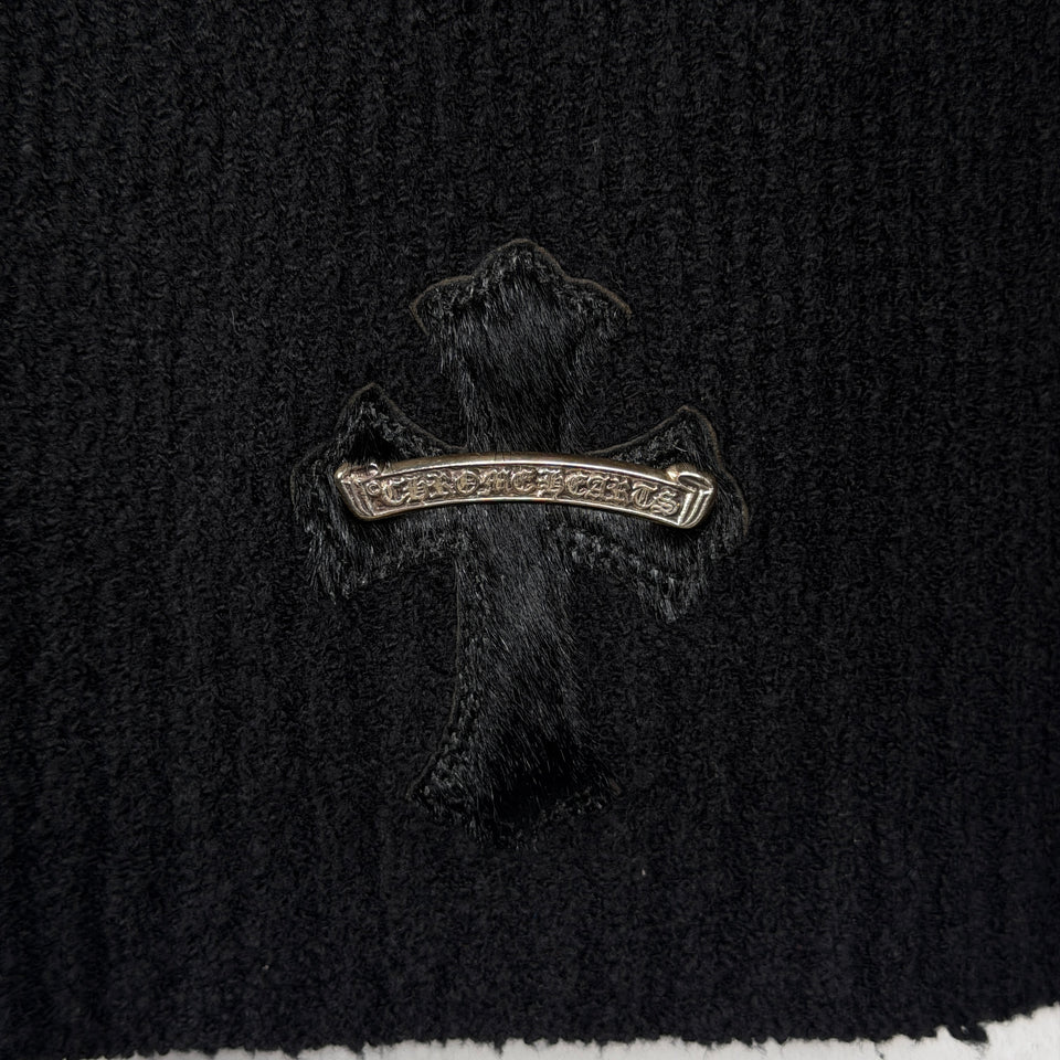 Chrome Hearts Pony Hair Cross Patch Knit Hoodie
