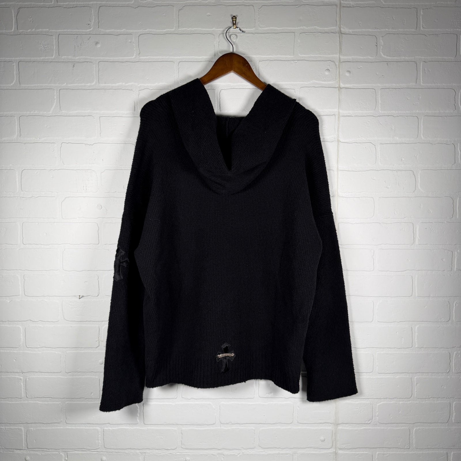 Chrome Hearts Pony Hair Cross Patch Knit Hoodie