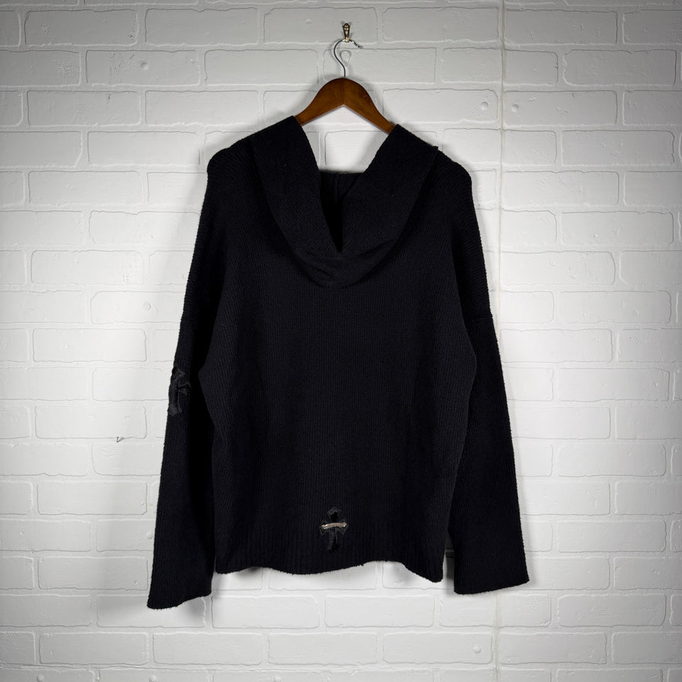 Chrome Hearts Pony Hair Cross Patch Knit Hoodie