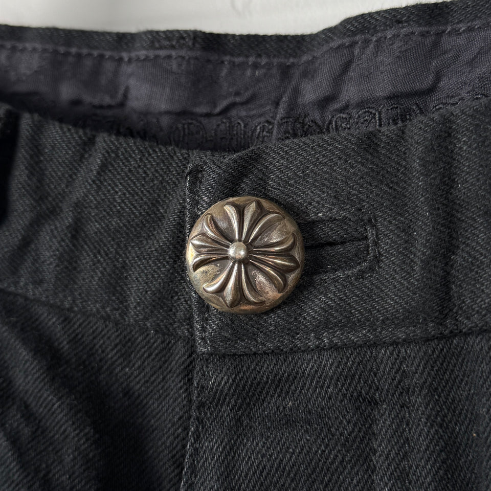 Chrome Hearts Green Suede & Cheetah Cross Patch Jeans