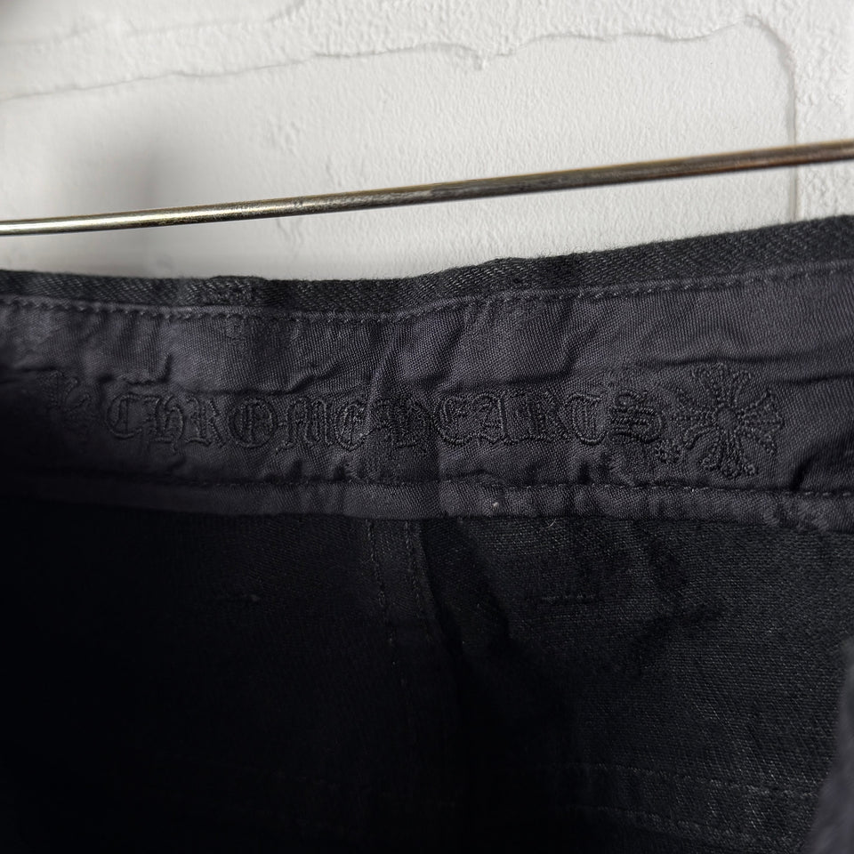 Chrome Hearts Green Suede & Cheetah Cross Patch Jeans