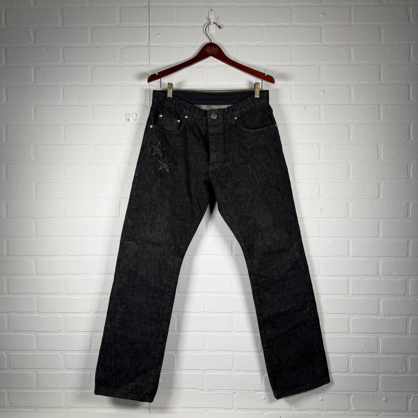Chrome Hearts Fleur Knee Black Star Patch Jeans