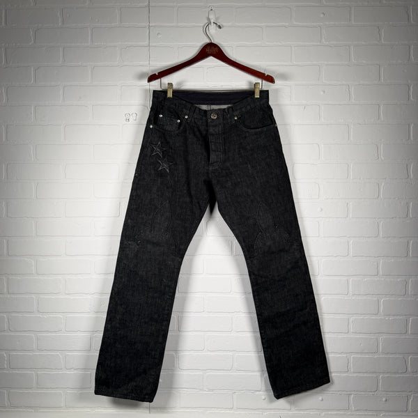 Chrome Hearts Fleur Knee Black Star Patch Jeans