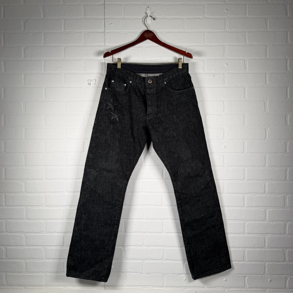 Chrome Hearts Fleur Knee Black Star Patch Jeans