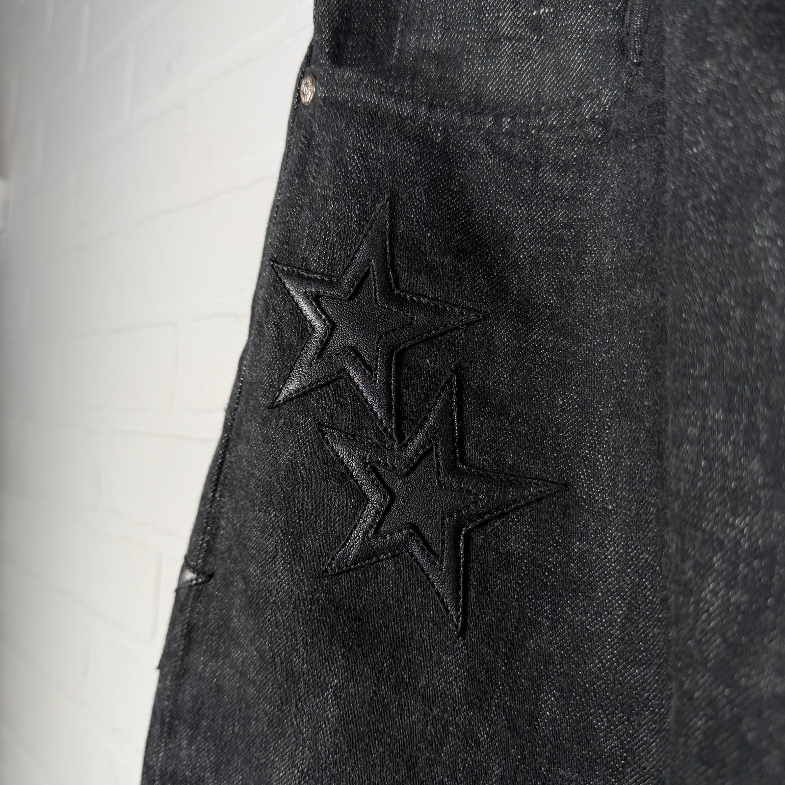 Chrome Hearts Fleur Knee Black Star Patch Jeans