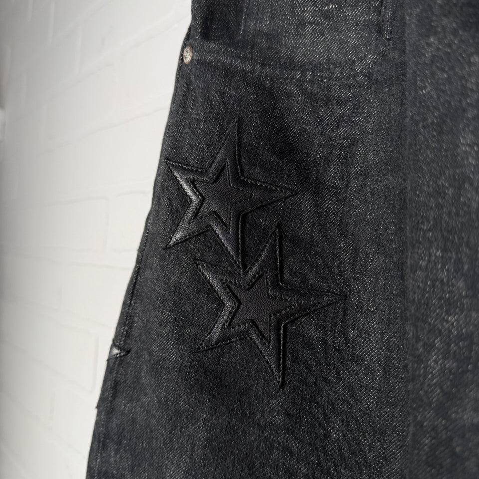 Chrome Hearts Fleur Knee Black Star Patch Jeans