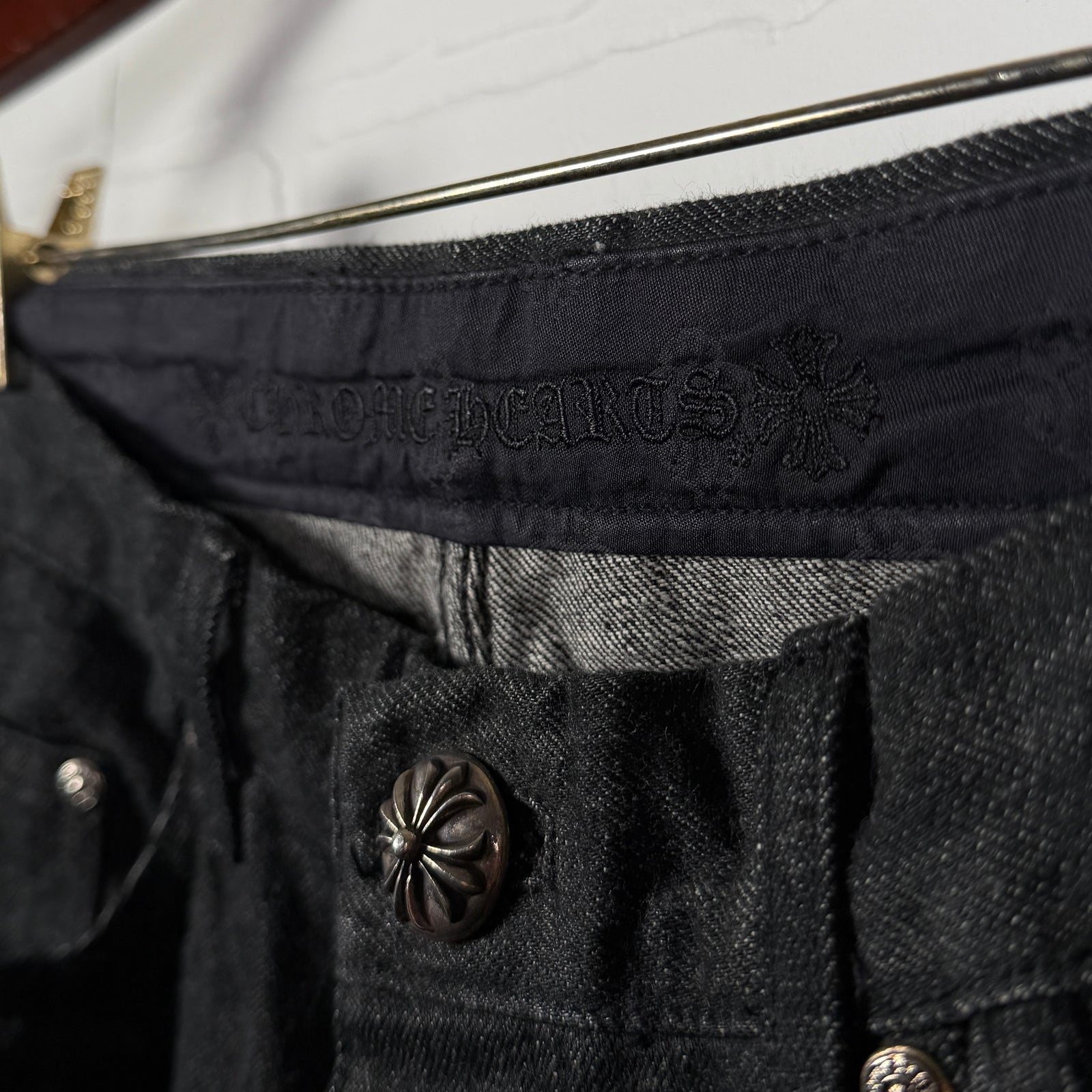Chrome Hearts Fleur Knee Black Star Patch Jeans