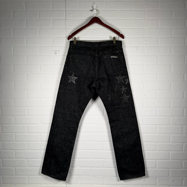 Chrome Hearts Fleur Knee Black Star Patch Jeans