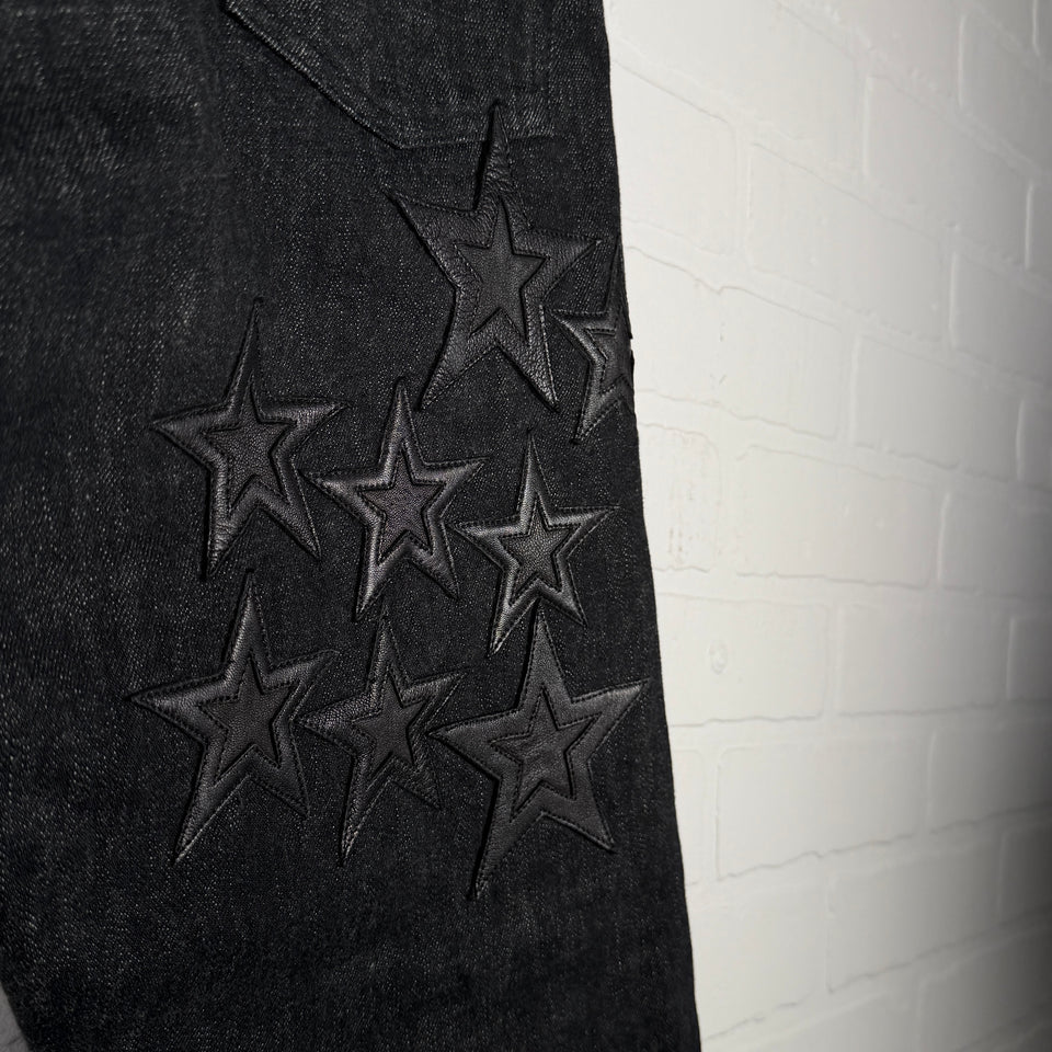 Chrome Hearts Fleur Knee Black Star Patch Jeans