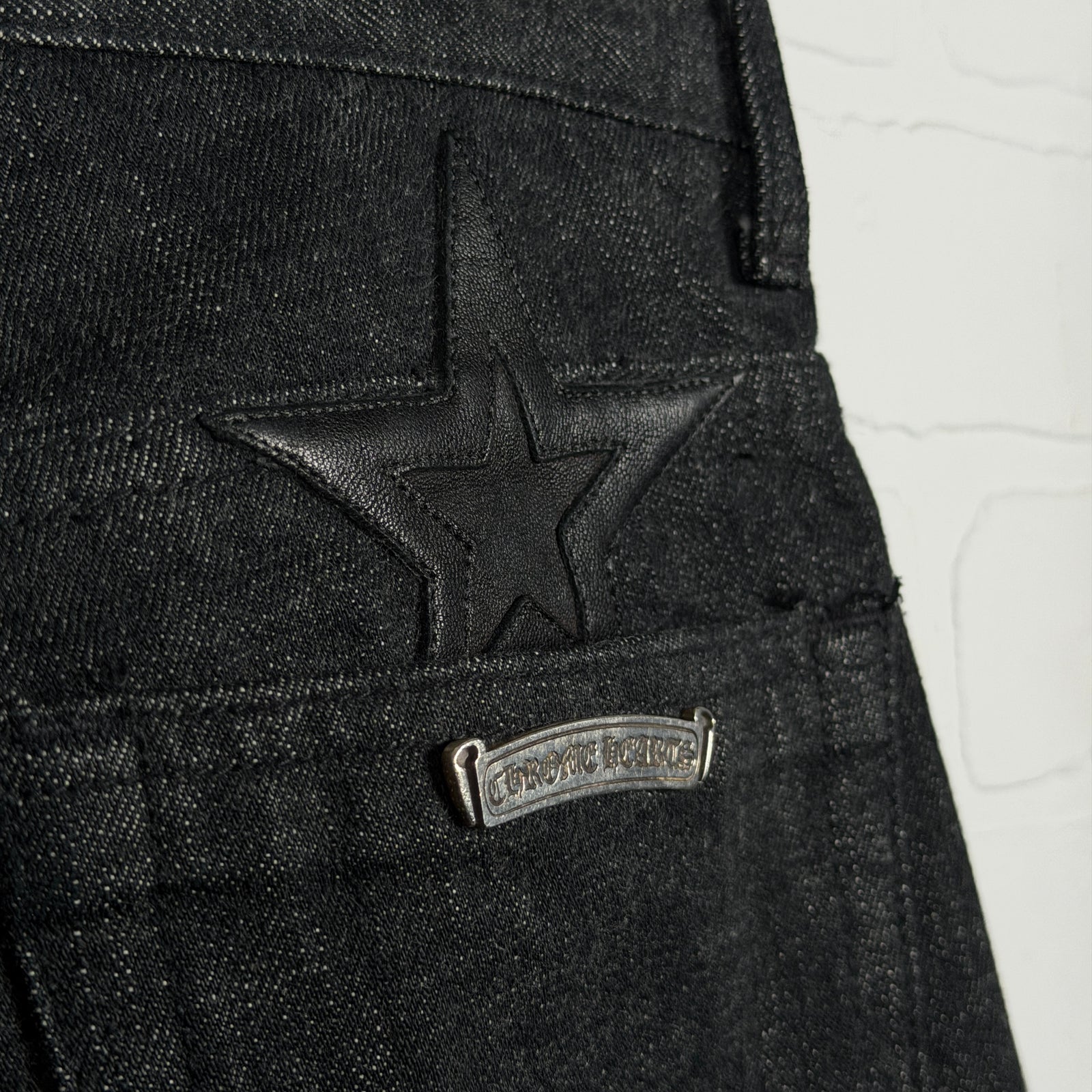 Chrome Hearts Fleur Knee Black Star Patch Jeans