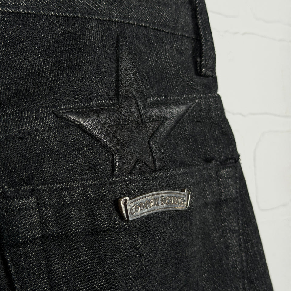 Chrome Hearts Fleur Knee Black Star Patch Jeans