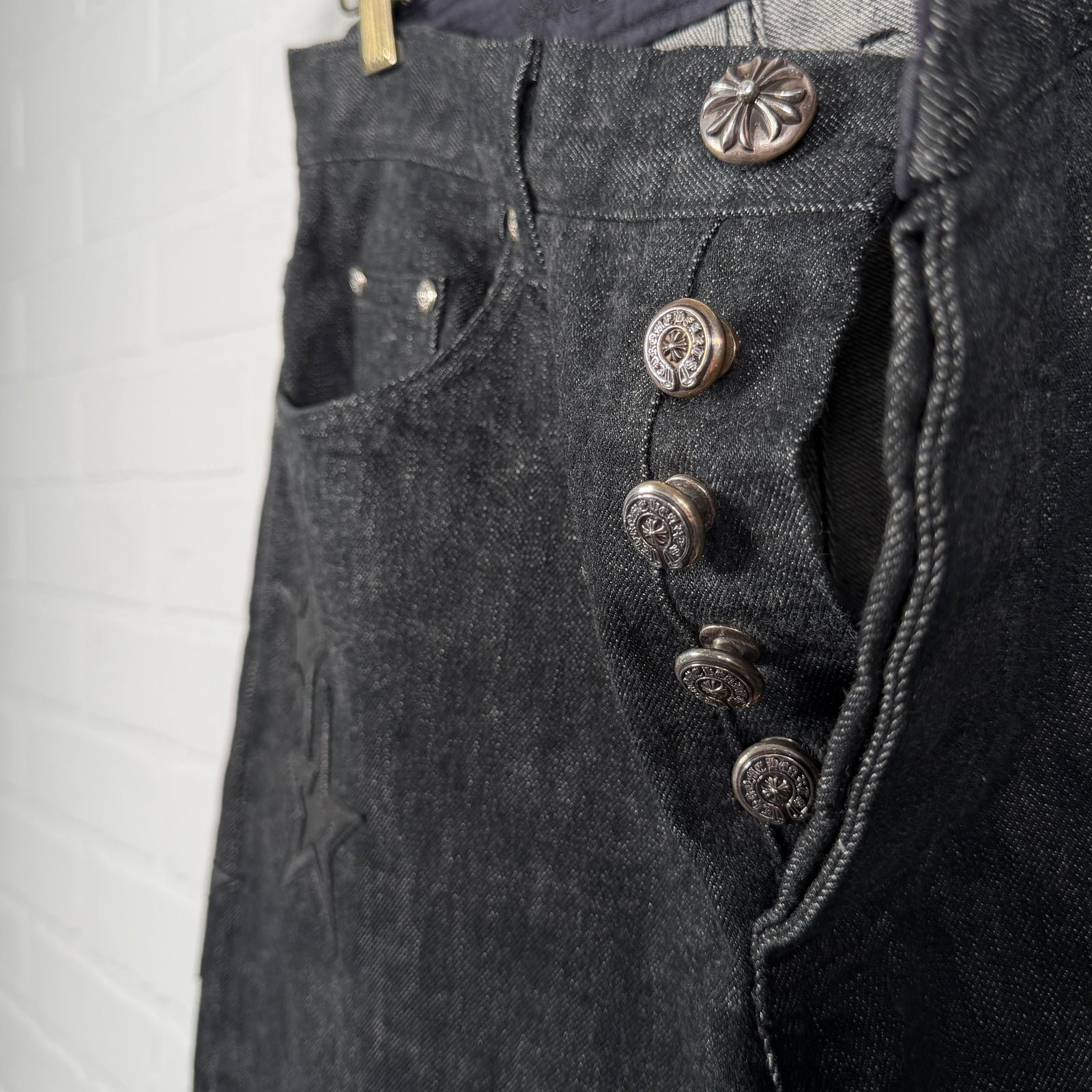 Chrome Hearts Fleur Knee Black Star Patch Jeans