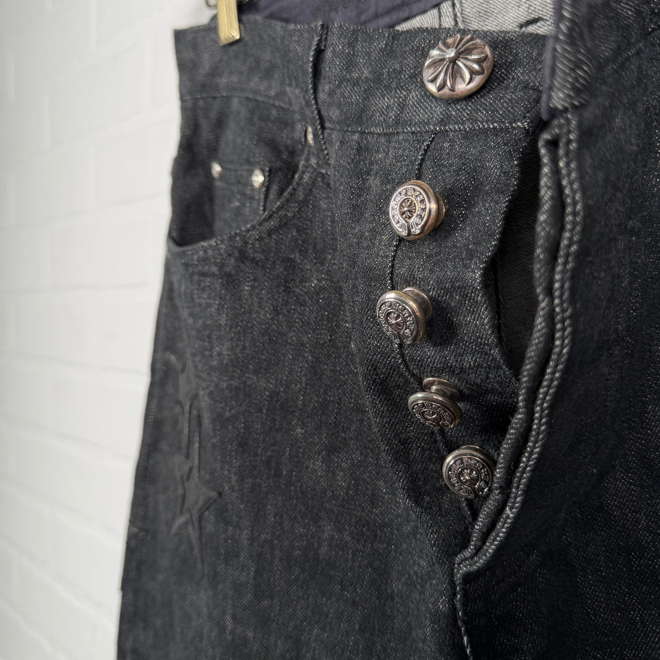 Chrome Hearts Fleur Knee Black Star Patch Jeans