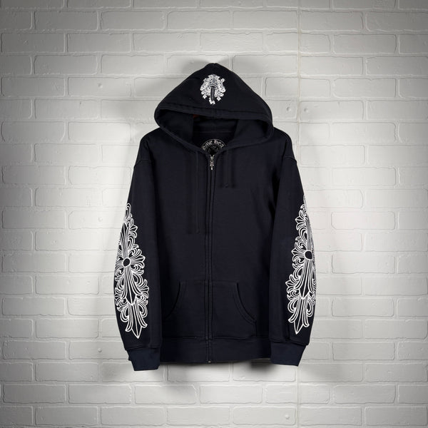 Chrome Hearts Vintage Thermal Vine Dagger Floral Horseshoe Zip Up Hoodie