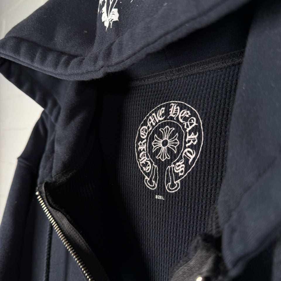 Chrome Hearts Vintage Thermal Vine Dagger Floral Horseshoe Zip Up Hoodie
