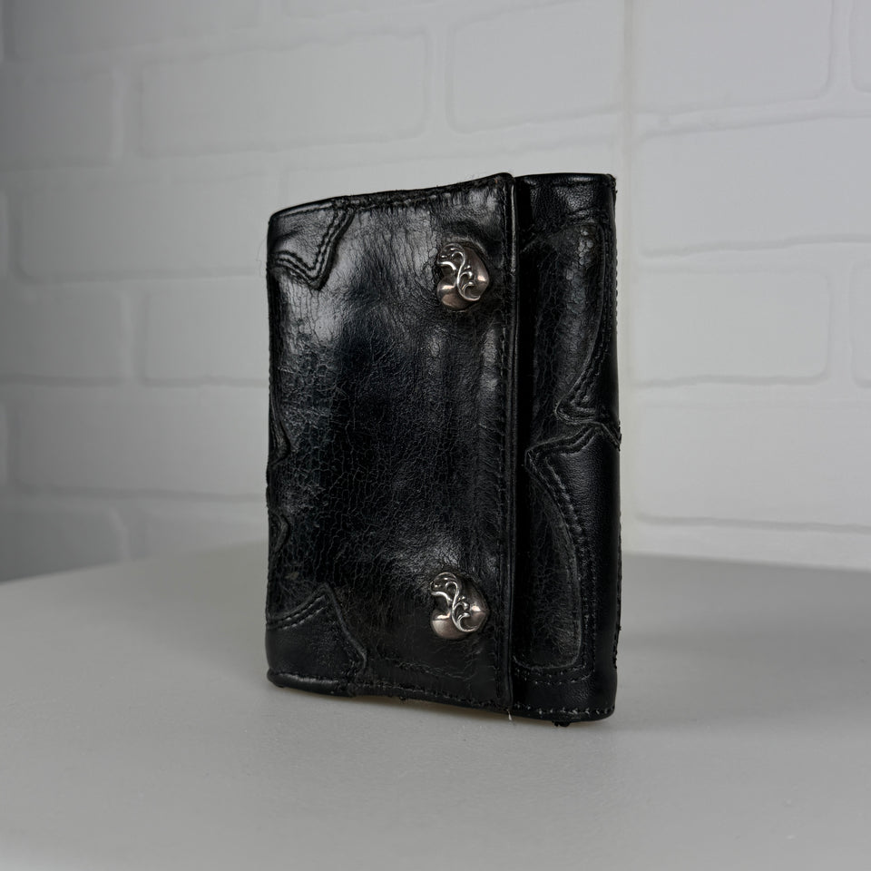 Chrome Hearts Black Cross Patch Heart Button Trifold Wallet