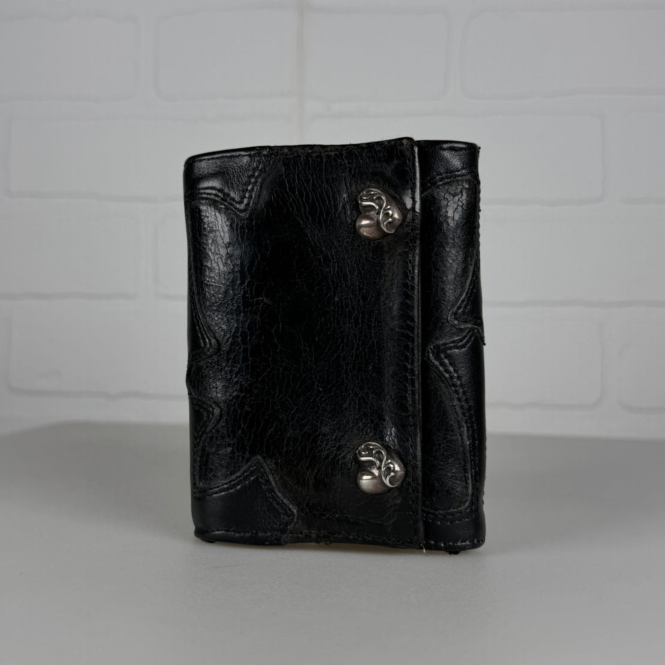 Chrome Hearts Black Cross Patch Heart Button Trifold Wallet