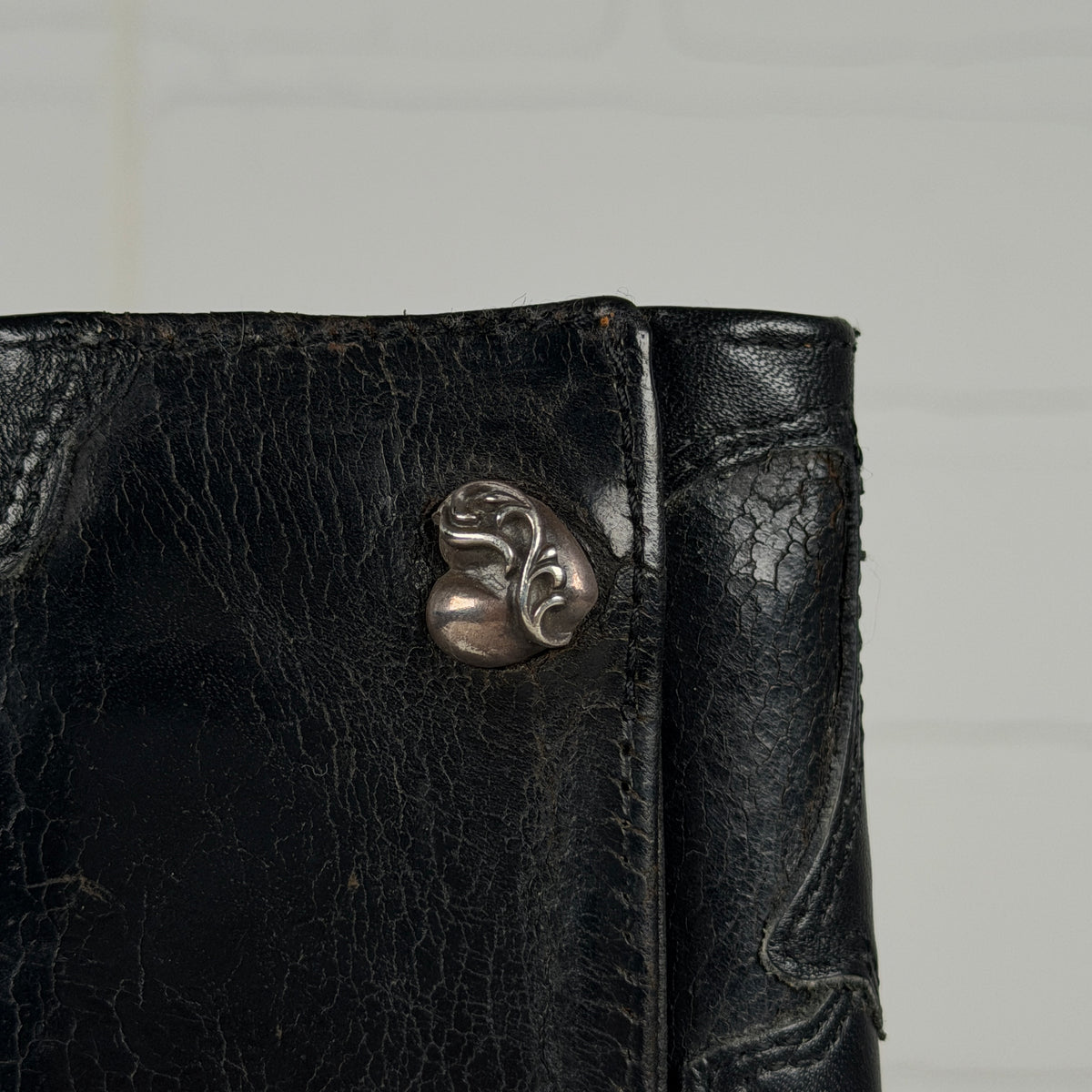 Chrome Hearts Black Cross Patch Heart Button Trifold Wallet