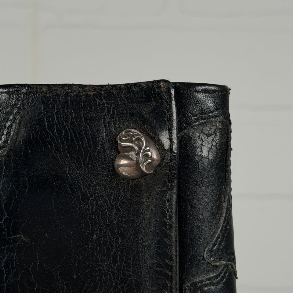 Chrome Hearts Black Cross Patch Heart Button Trifold Wallet