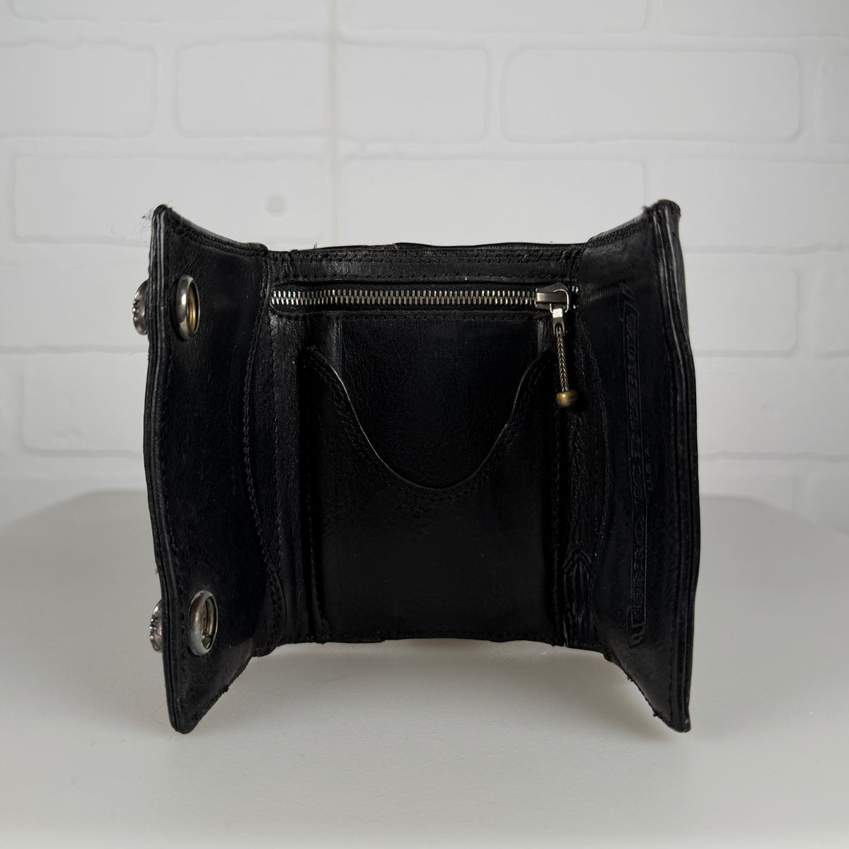 Chrome Hearts Black Cross Patch Heart Button Trifold Wallet