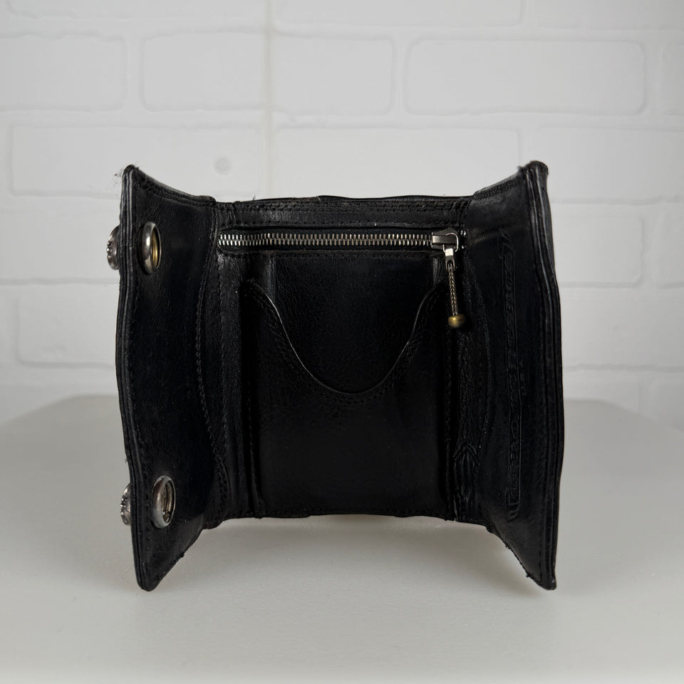 Chrome Hearts Black Cross Patch Heart Button Trifold Wallet