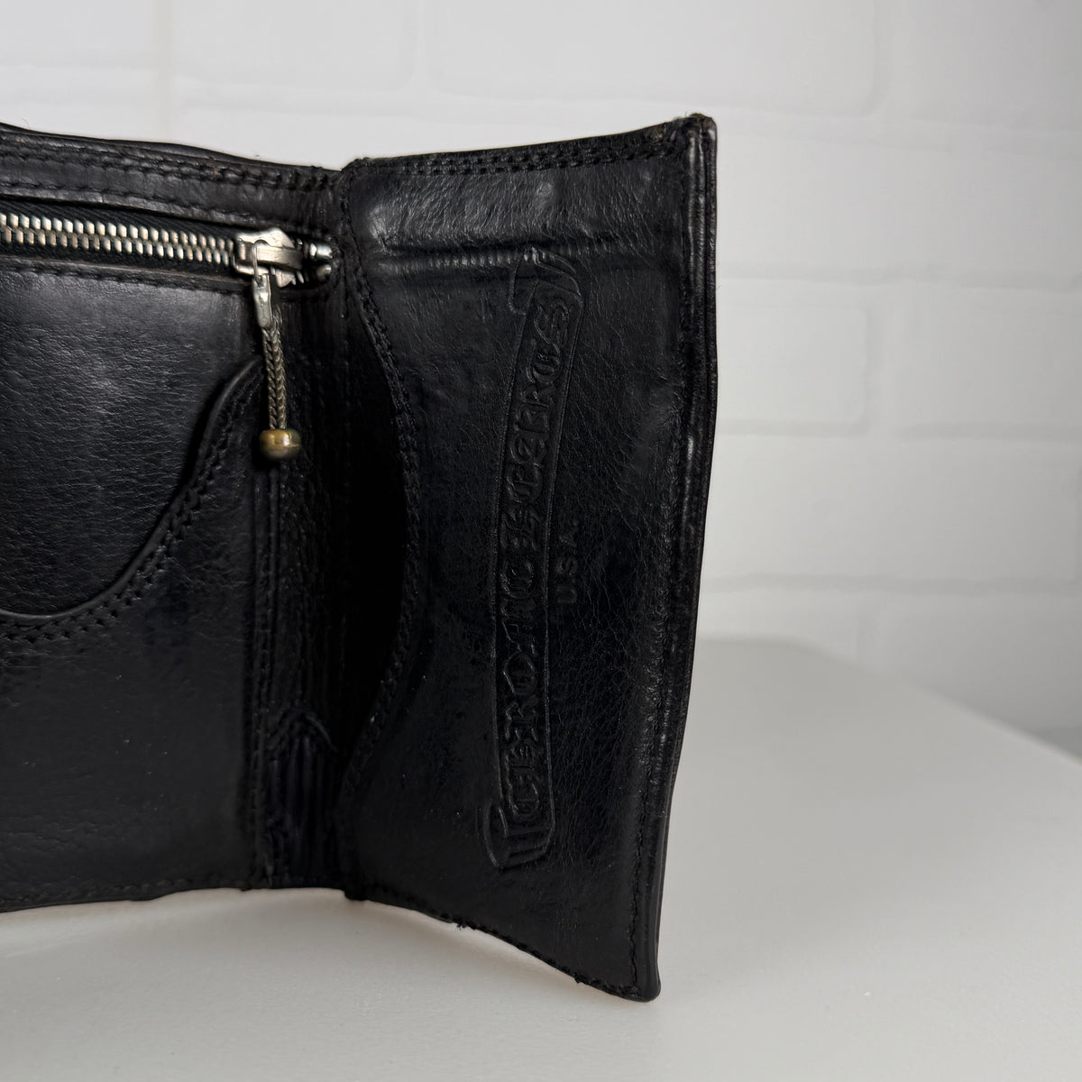 Chrome Hearts Black Cross Patch Heart Button Trifold Wallet
