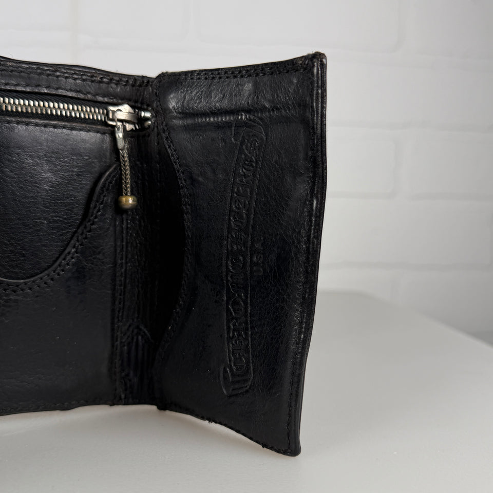 Chrome Hearts Black Cross Patch Heart Button Trifold Wallet