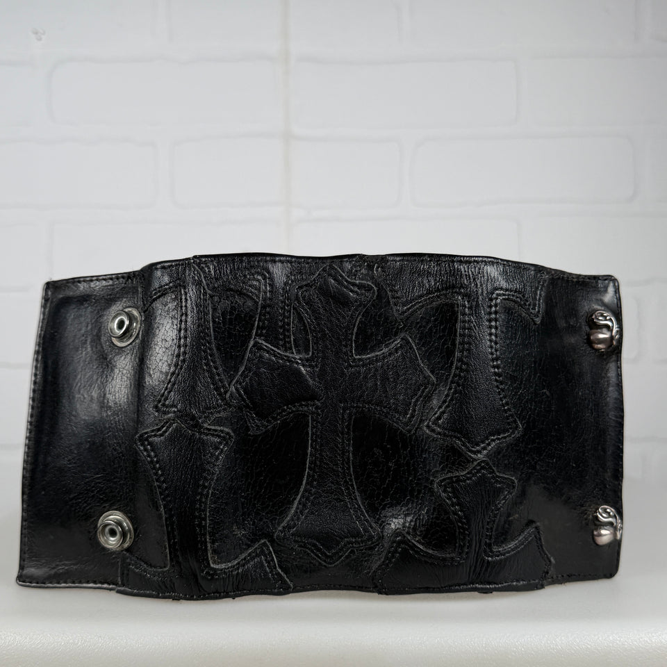 Chrome Hearts Black Cross Patch Heart Button Trifold Wallet