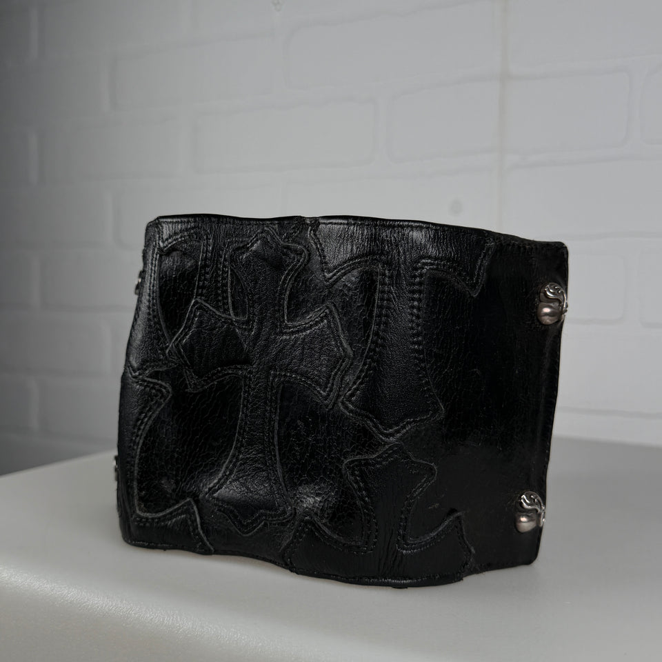 Chrome Hearts Black Cross Patch Heart Button Trifold Wallet