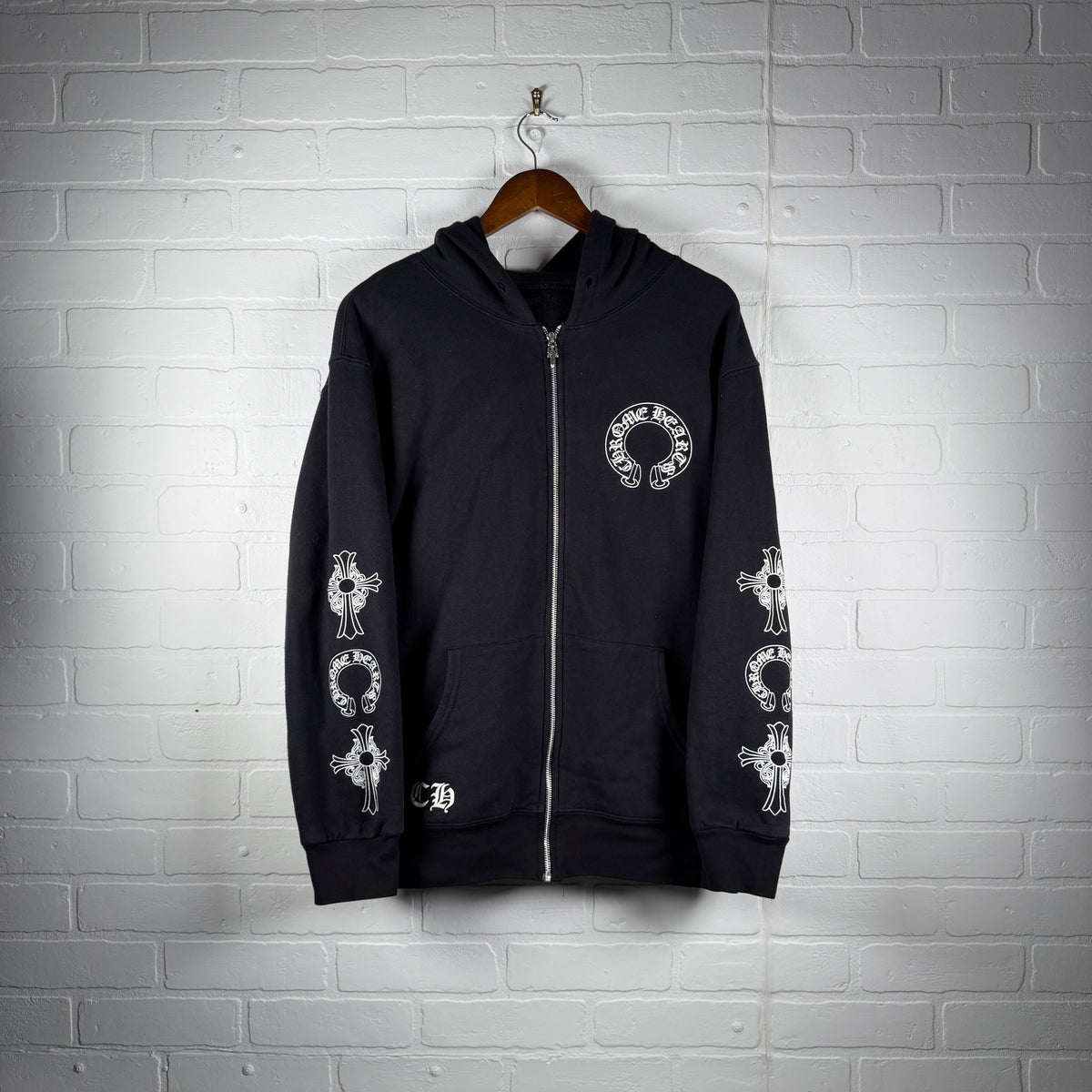 Chrome Hearts Thermal T-Bar Logo Floral Cross Horseshoe Zip Up Hoodie