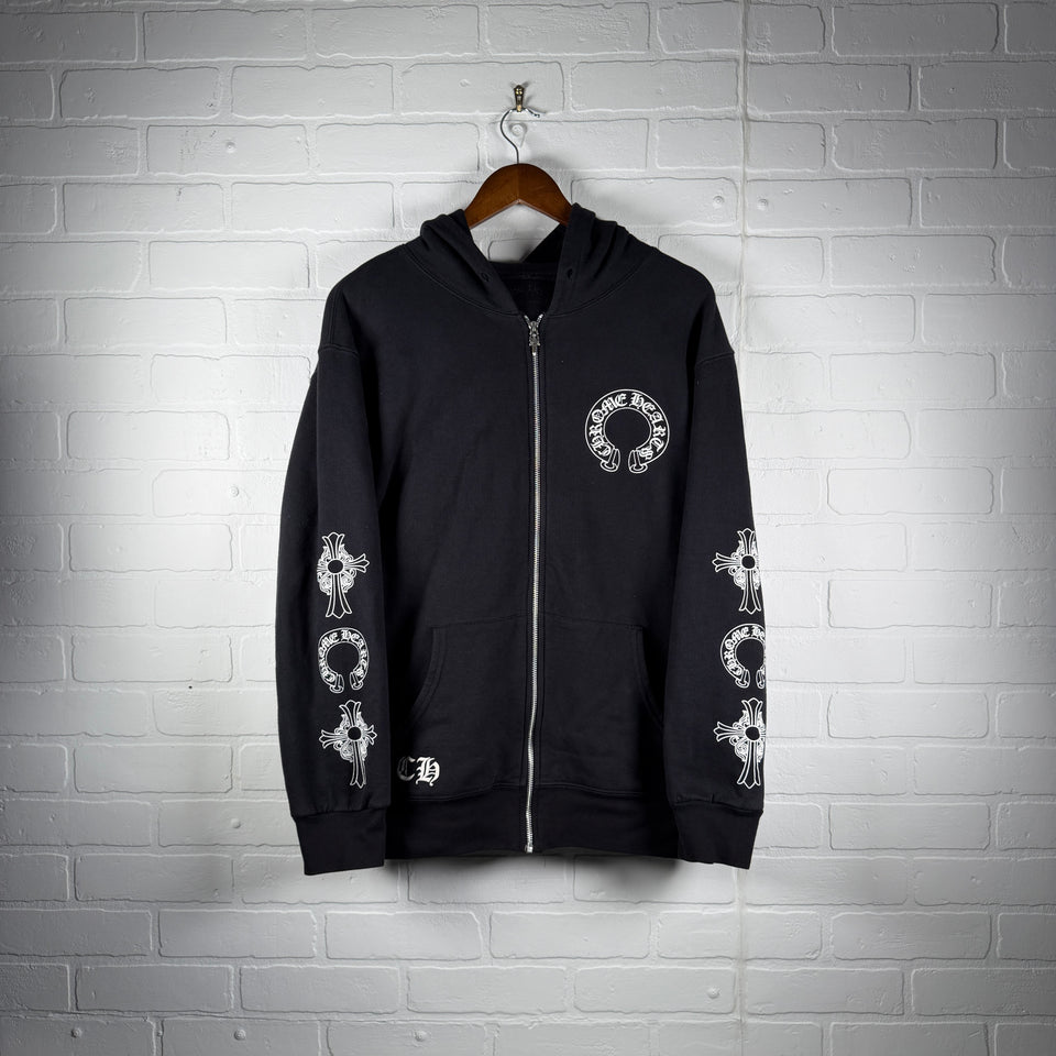 Chrome Hearts Thermal T-Bar Logo Floral Cross Horseshoe Zip Up Hoodie