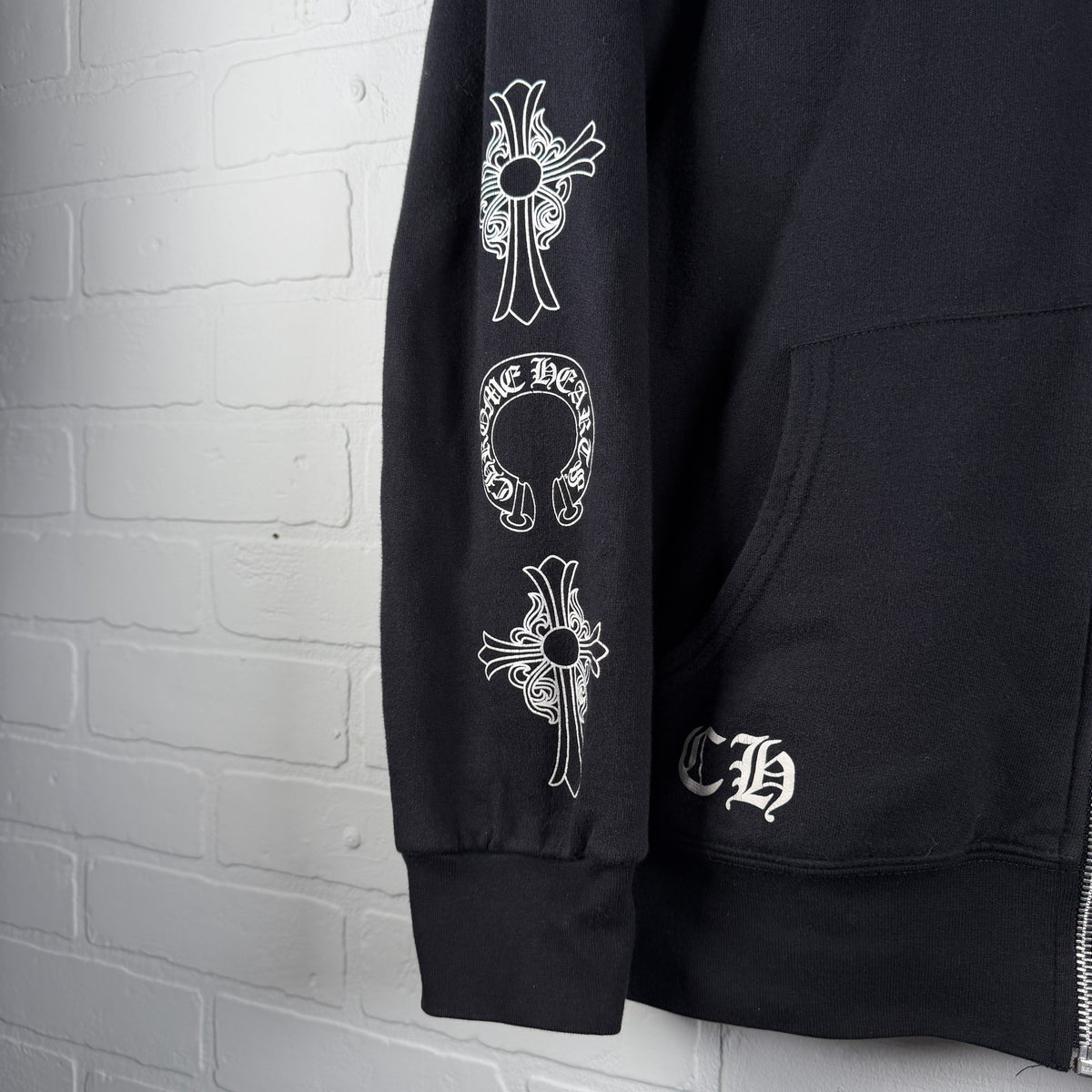 Chrome Hearts Thermal T-Bar Logo Floral Cross Horseshoe Zip Up Hoodie