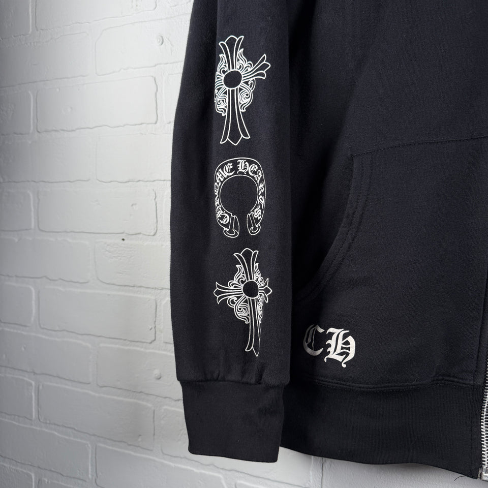 Chrome Hearts Thermal T-Bar Logo Floral Cross Horseshoe Zip Up Hoodie