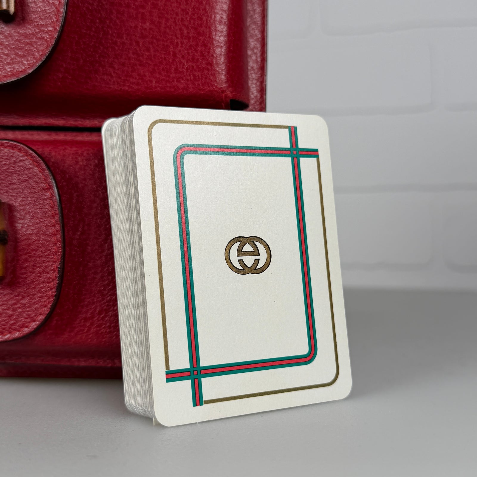 Gucci Leather Double Playing Card Decks & Notebook Bridge Set