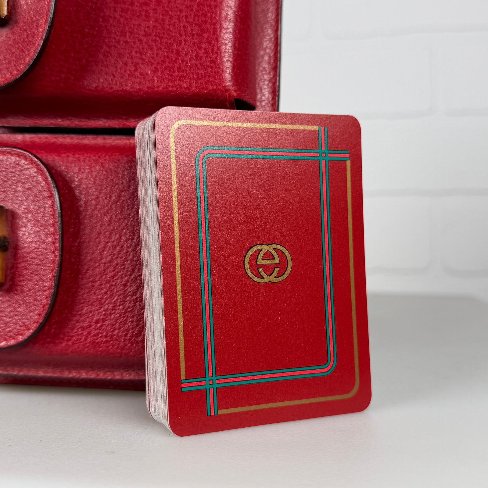 Gucci Leather Double Playing Card Decks & Notebook Bridge Set